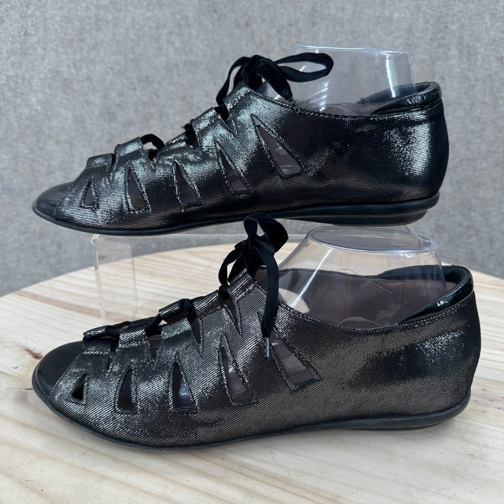 BeautiFeel Edyta Cutout Flat Sandals Womens 11 Silver Metallic Lace Up Shoes